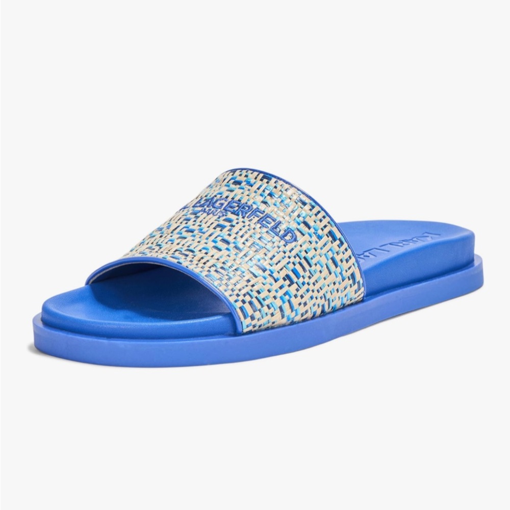 KARL LAGERFELD Women's Hazlet Flat Sandal Slide With Logo Size 8 - Picture 2 of 4